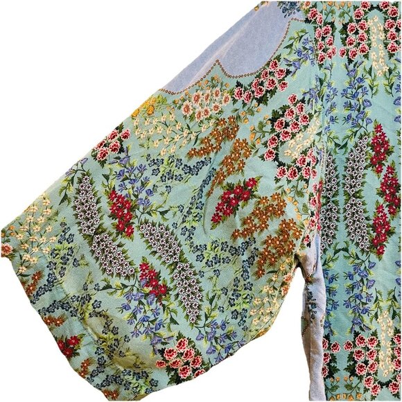 FARM RIO Lt Blue Peasant 3/4 Flutter Sleeve Blouse Sz S - Picture 8 of 12